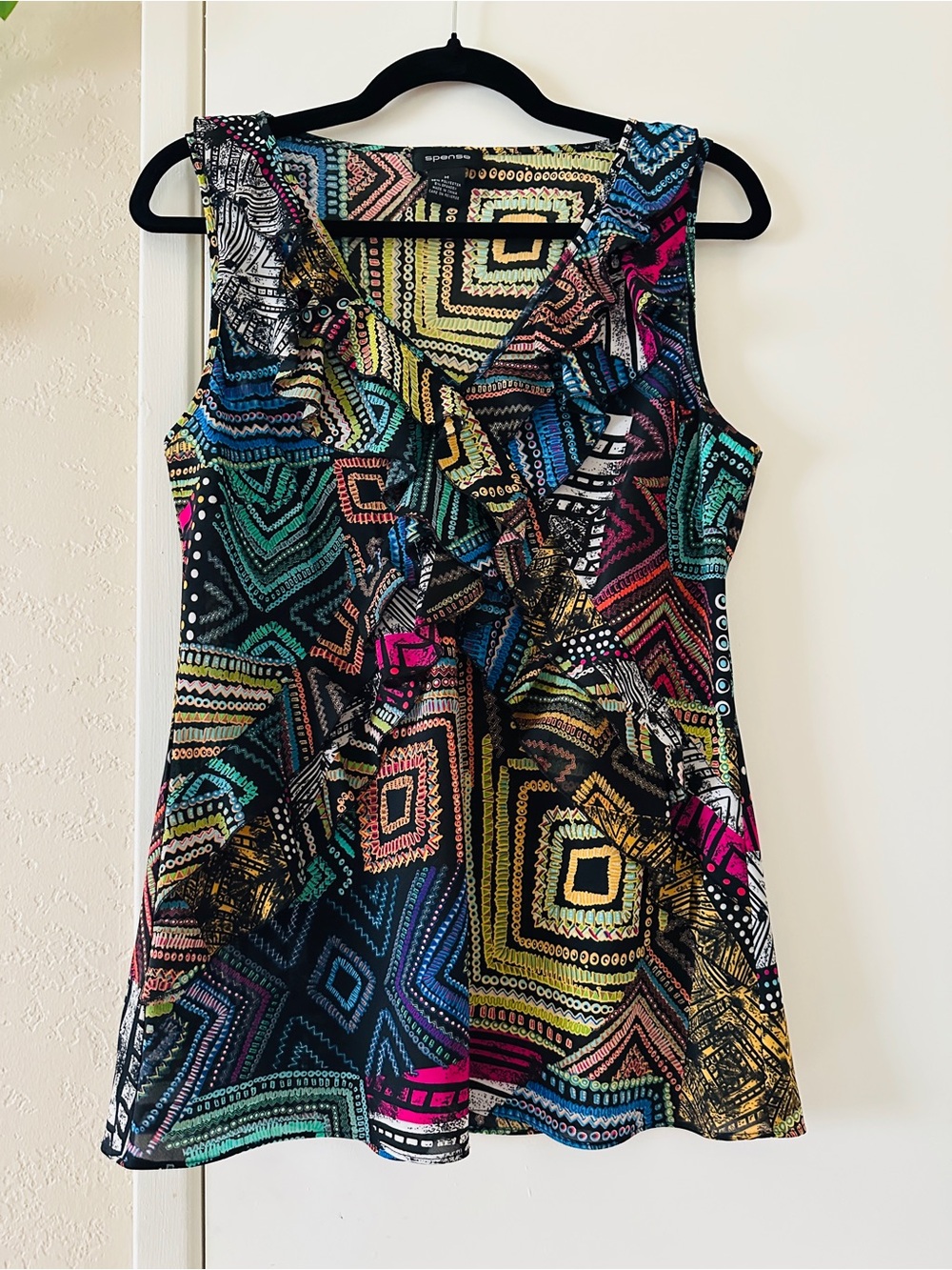 Spense Multicolor Size medium Sleeveless V-Neck Tunic with Geometric Print